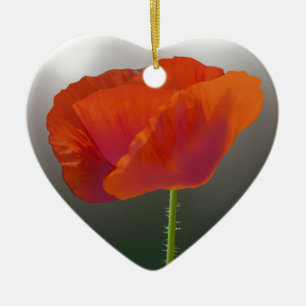 Ornement Cœur En Céramique Fleur rouge de pavot