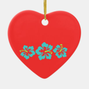 Ornement Cœur En Céramique Fleurs hawaïennes de ketmie