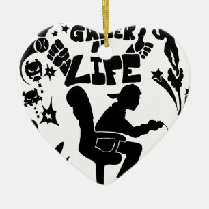 Ornement Cœur En Céramique Gamer 4 Life