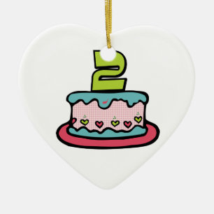 Ornement Cœur En Céramique Gâteau d'anniversaire de 2 ans