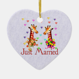 Ornement Cœur En Céramique Girafes de mariage