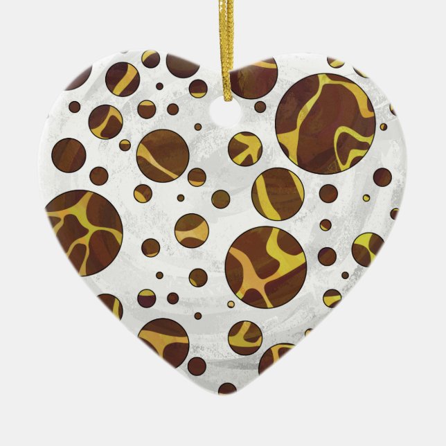 Ornement Cœur En Céramique Giraffe Brown et jaune (Devant)