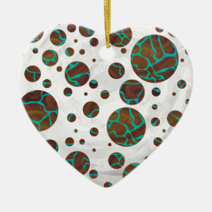 Ornement Cœur En Céramique Giraffe Impression Brown et Turquoise