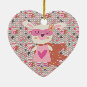 Ornement Cœur En Céramique Girl Superhero Bunny