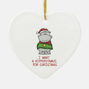 Ornement Cœur En Céramique Hippopotame pour Noël - conception mignonne