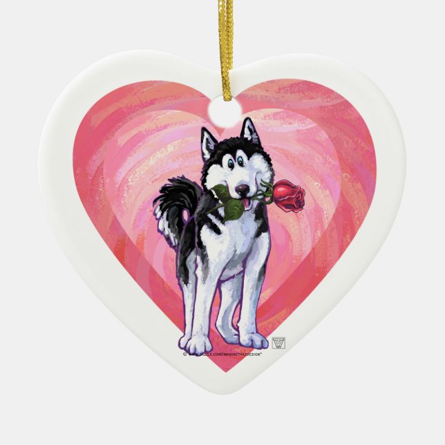 Ornement Cœur En Céramique Husky Valentine's Day (Devant)