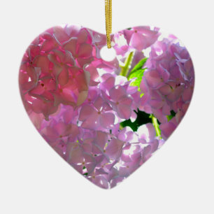Ornement Cœur En Céramique Hydrangées roses rayonnantes, fleurs roses
