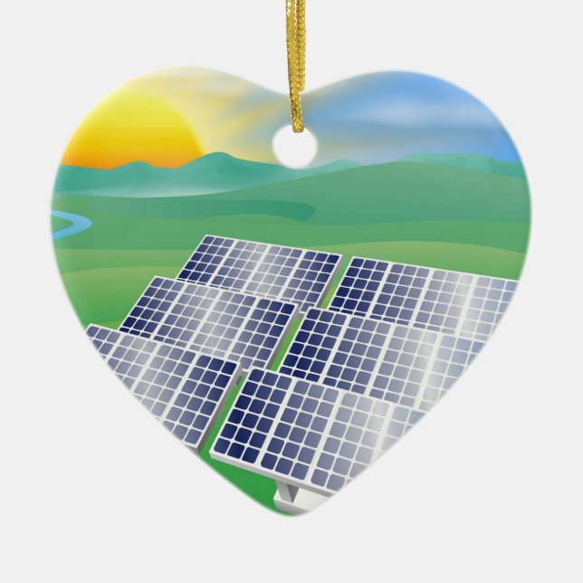 Ornement Cœur En Céramique Illustration d'énergie d'énergie solaire (Devant)