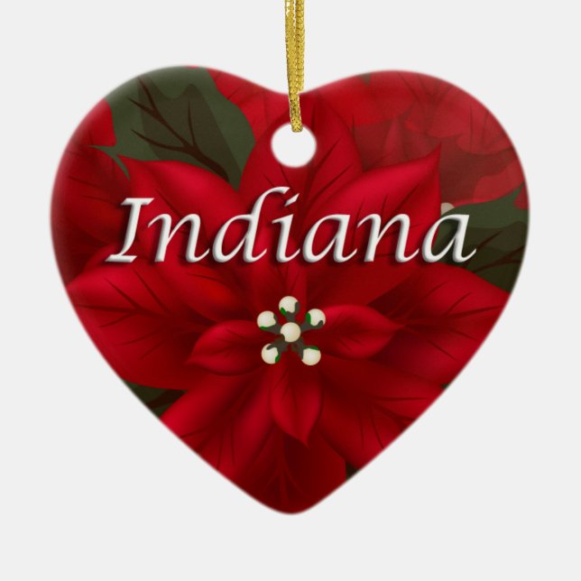 Ornement Cœur En Céramique Indiana Red Poinsettia Heart Keepsaké (Devant)