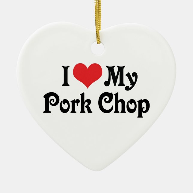 Ornement Cœur En Céramique J'Aime Ma Bouchée De Porc (Devant)