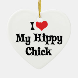 Ornement Cœur En Céramique J'Aime Mon Chick Hippy