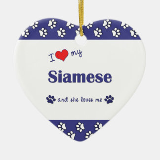 Ornement Cœur En Céramique J'aime mon siamois (le chat femelle)
