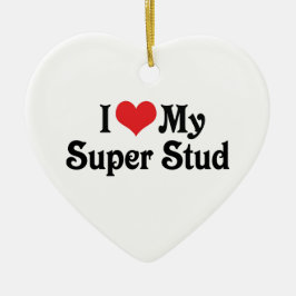 Ornement Cœur En Céramique J'Aime Mon Super Stud