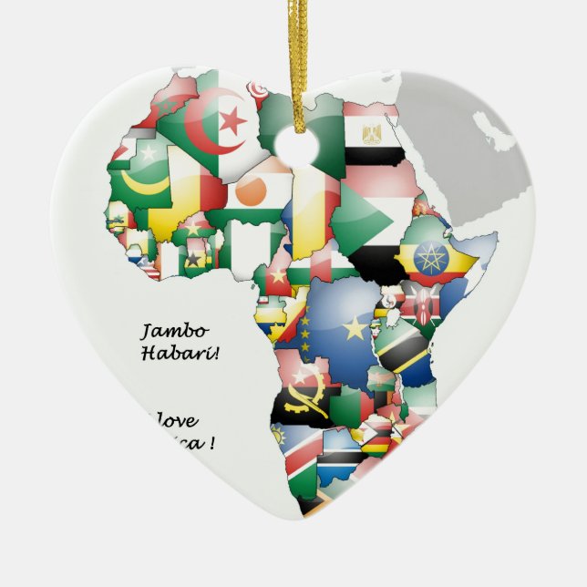 Ornement Cœur En Céramique Jambo Habari Afrique ! J'aime l'Afrique (Devant)