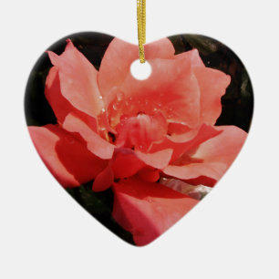 Ornement Cœur En Céramique Joli rose rose Peach floral