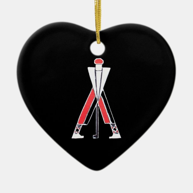 ORNEMENT CŒUR EN CÉRAMIQUE JOUEUR DE GOLF, GOLFER NOIR, ROUGE RUBY MONOGRAM (Devant)