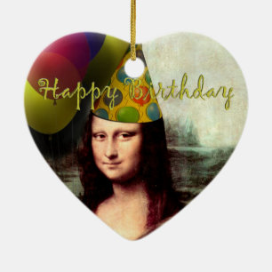 Ornement Cœur En Céramique Joyeux anniversaire Mona Lisa