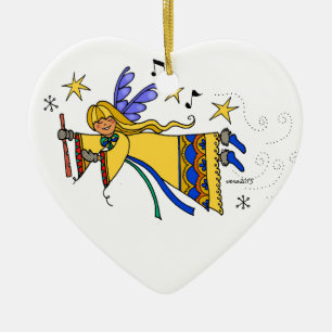 Ornement Cœur En Céramique Joyeux Noël ukrainien art populaire Angel