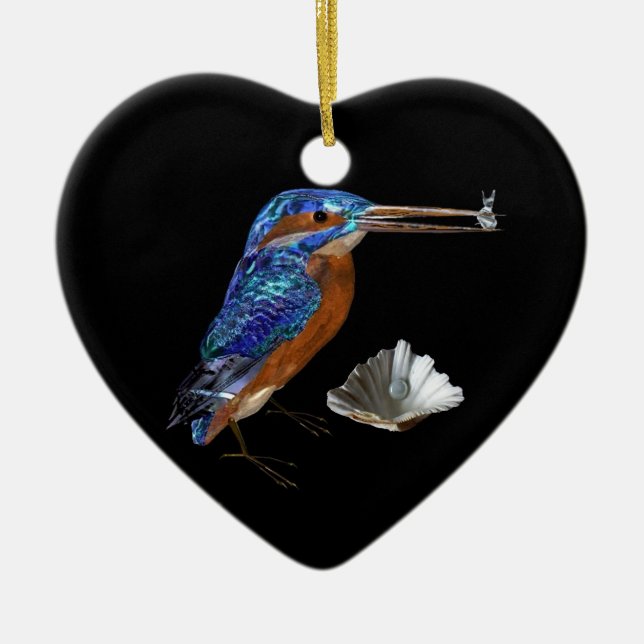 ORNEMENT CŒUR EN CÉRAMIQUE KINGFISHER, SAISHELLE BLEU SAPPHIRE MONOGRAMME DU  (Devant)