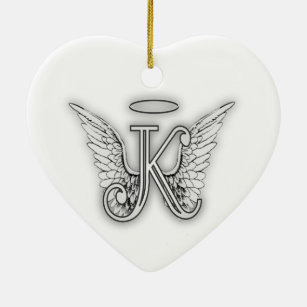 Ornement Cœur En Céramique La lettre initiale de l'alphabet K d'ange s'envole