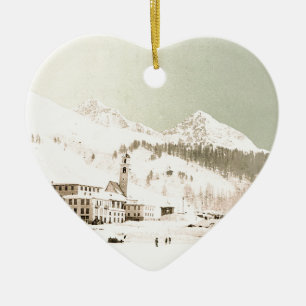 Ornement Cœur En Céramique La Suisse en hiver