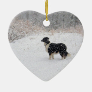 Ornement Cœur En Céramique Laissez lui neiger ! Border collie