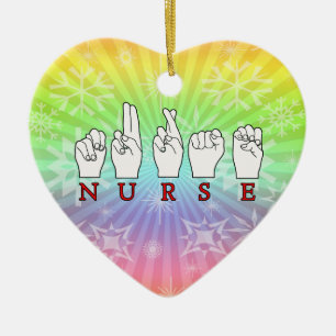 ORNEMENT CŒUR EN CÉRAMIQUE LANGUE DES SIGNES D'ASL FINGERSPELLED D'INFIRMIÈR