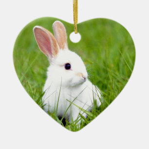 Ornement Cœur En Céramique Lapin blanc