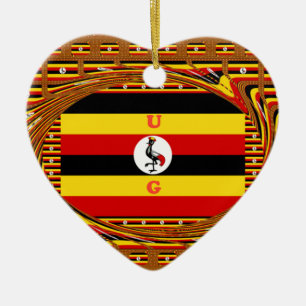 Ornement Cœur En Céramique L'Art Vibrant Ouganda Inspiré Du Drapeau