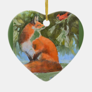 Ornement Cœur En Céramique Le Fox et le cardinal
