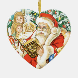 Ornement Cœur En Céramique Le père noël lisant la bible le réveillon de No