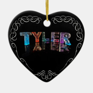 Ornement Cœur En Céramique Le Tyler nommé - nom dans les lumières