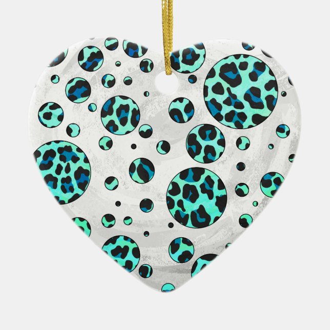 Ornement Cœur En Céramique Léopard noir et Turquoise (Devant)