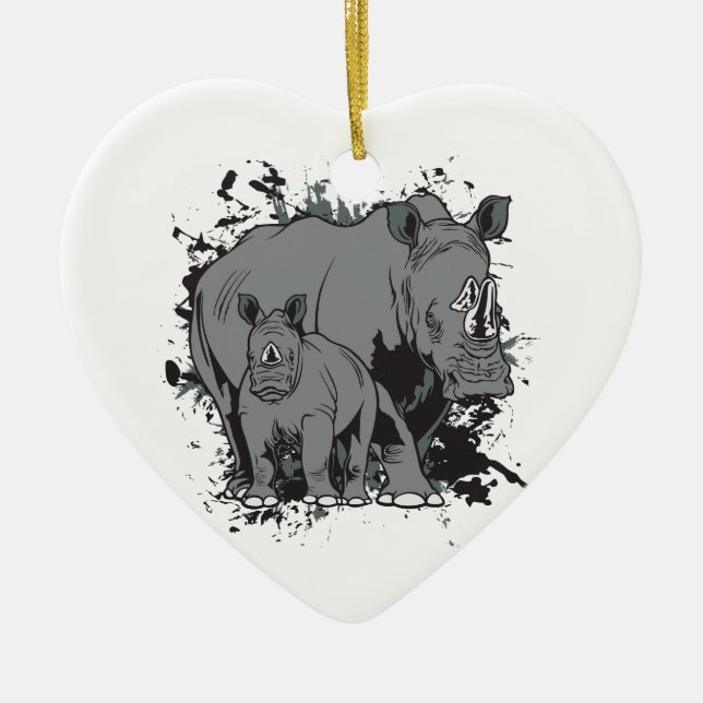 Ornement Cœur En Céramique Les rhinocéros (Devant)