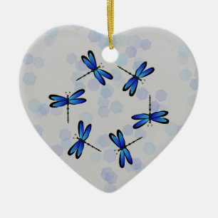 Ornement Cœur En Céramique libellules bleues