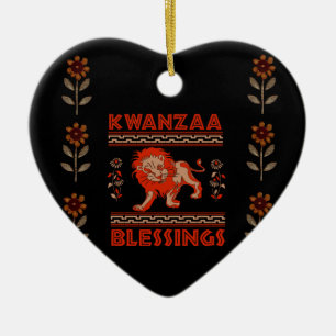 Ornement Cœur En Céramique Lion de Kwanzaa