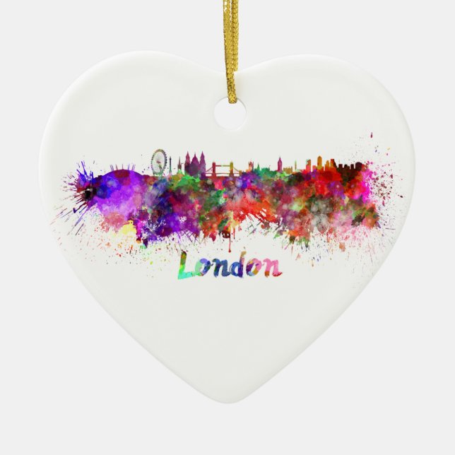 Ornement Cœur En Céramique Londres skyline en aquarelle (Devant)