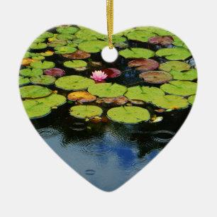 Ornement Cœur En Céramique Lotus rose en pluie