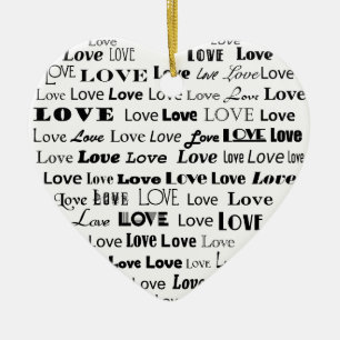 Ornement Cœur En Céramique Love Heart Word Cloud - Noir