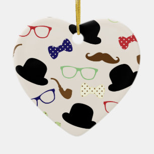 Ornement Cœur En Céramique Lunettes, Casquettes et moustache