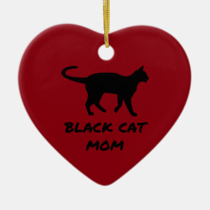 Ornement Cœur En Céramique Maman de chat noir