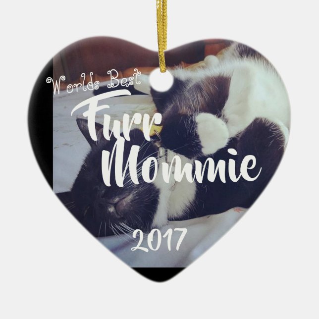 Ornement Cœur En Céramique Maman de fourrure (Devant)