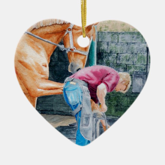 Ornement Cœur En Céramique Maréchal-ferrant de cheval (Devant)