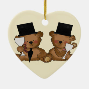 Ornement Cœur En Céramique Mariage Teddy Bear Grooms