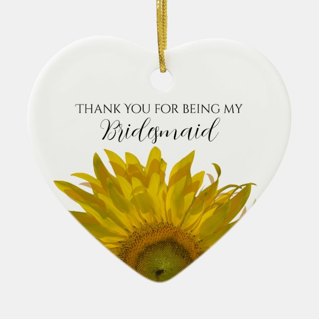 Ornement Cœur En Céramique Merci d'aide de tournesol jaune (Devant)