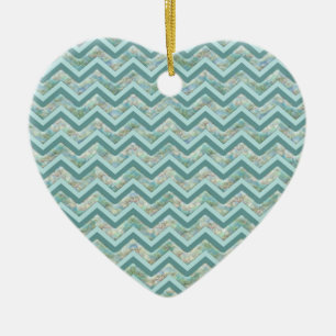 Ornement Cœur En Céramique Mère de Pearl Turquoise ZigZag