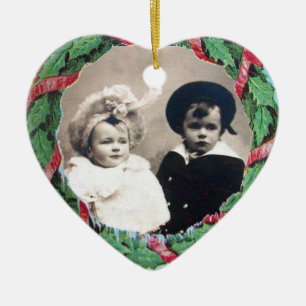 Ornement Cœur En Céramique MODÈLE PHOTO DU COEUR DE LA COURONNE DE NOËL, Ruby