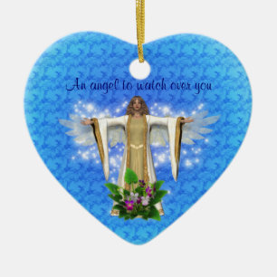 Ornement Cœur En Céramique Montre d'ange gardien au-dessus d'ornement de