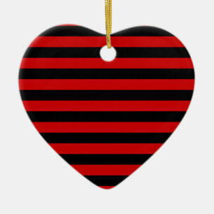 Ornement Cœur En Céramique Motif à rayures noires et rouges gras