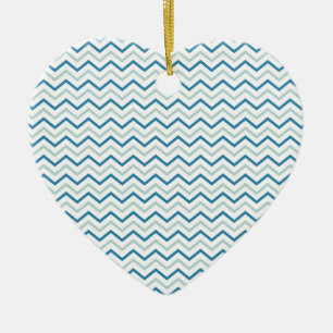 Ornement Cœur En Céramique Motif Aqua Blue Chevron